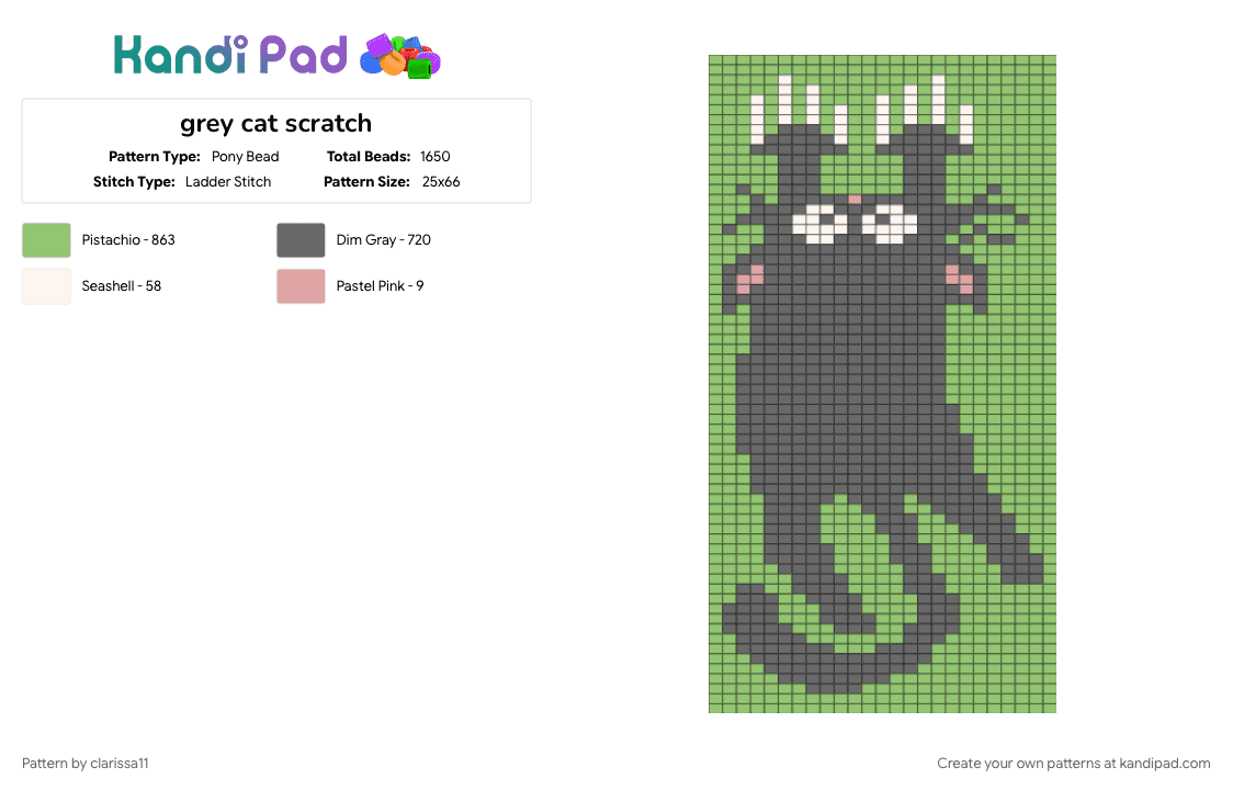 grey cat scratch - Pony Bead Pattern by clarissa11 on Kandi Pad - gray, green