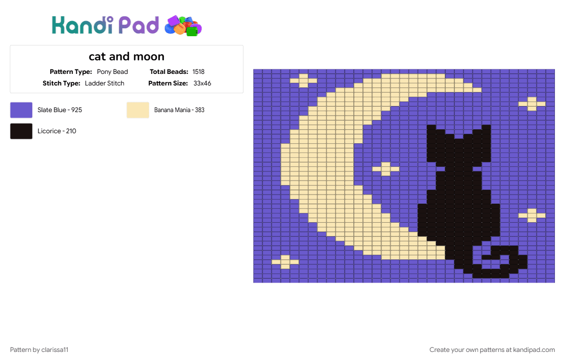 cat and moon - Pony Bead Pattern by clarissa11 on Kandi Pad - beige, blue