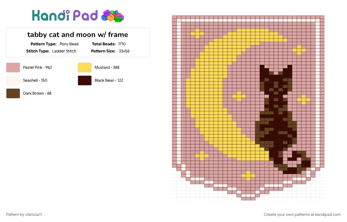 tabby cat and moon w/ frame - Pony Bead Pattern by clarissa11 on Kandi Pad - beige