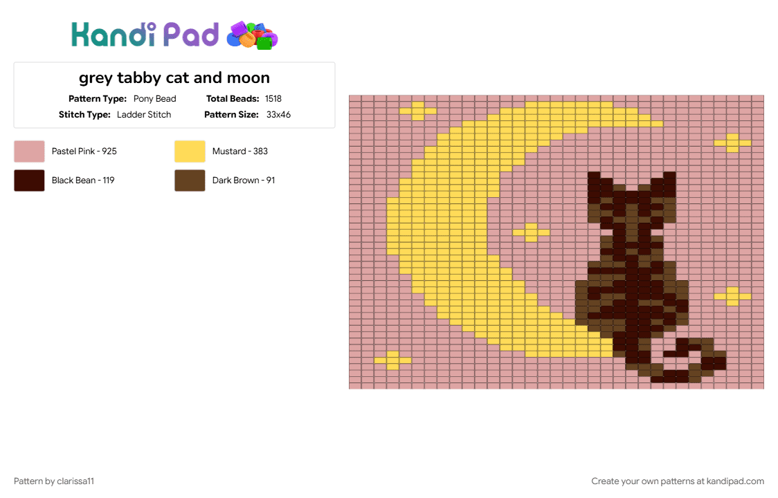 tabby cat and moon - Pony Bead Pattern by clarissa11 on Kandi Pad - beige