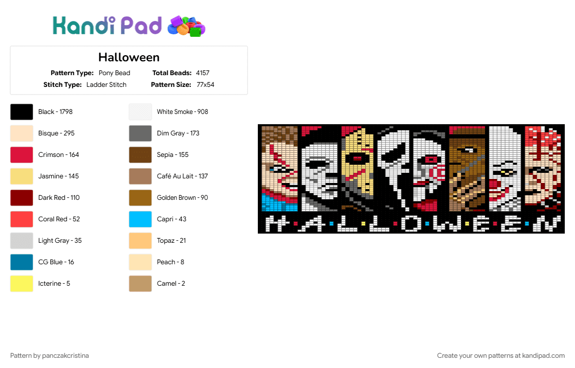 Halloween - Pony Bead Pattern by panczakcristina on Kandi Pad - black, brown, colorful, gray, red, white, yellow