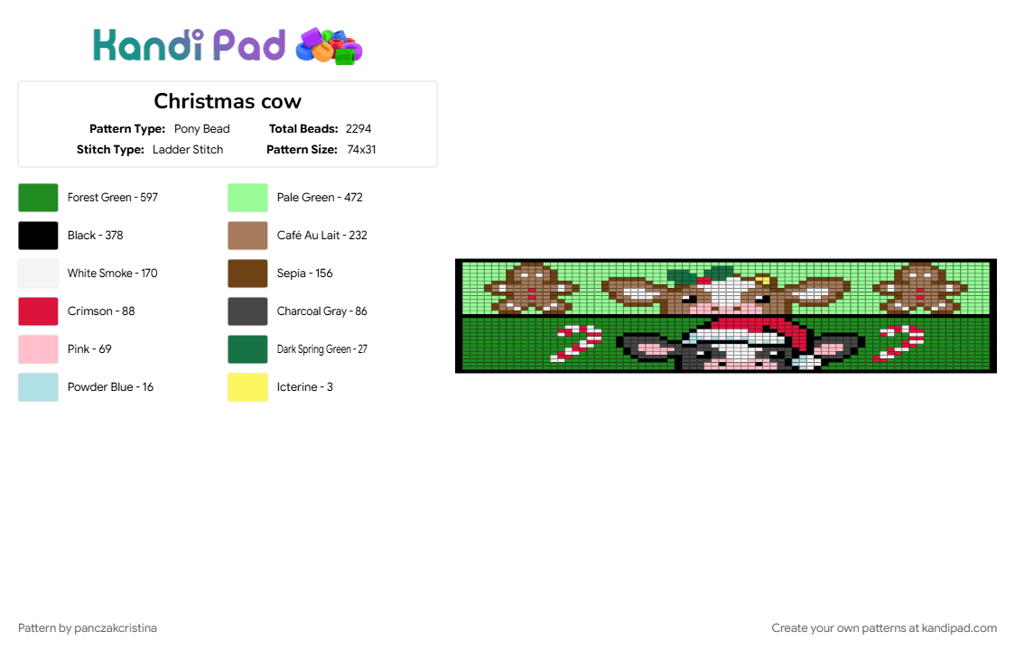 Christmas cow - Pony Bead Pattern by panczakcristina on Kandi Pad - brown, green, tan, teal