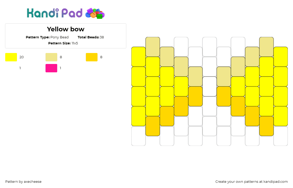 Yellow bow - Pony Bead Pattern by axecheese on Kandi Pad - bow,tie,clothing,simple,yellow