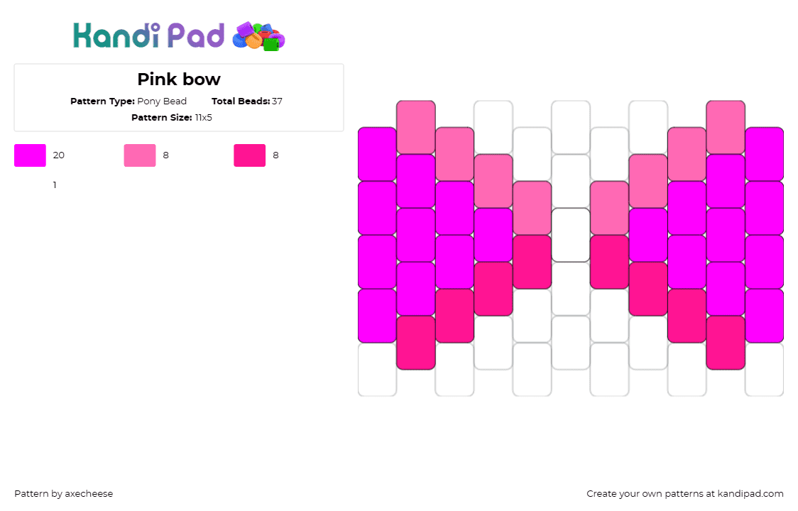 Pink bow - Pony Bead Pattern by axecheese on Kandi Pad - bow,tie,clothing,simple,pink