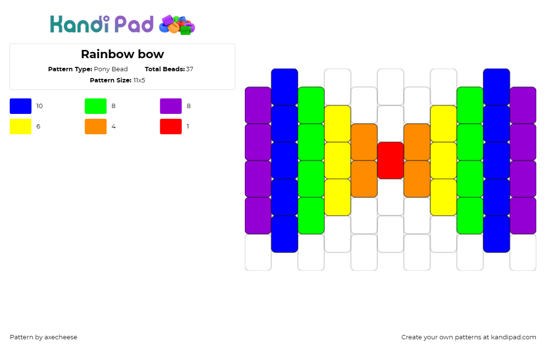 Rainbow bow - Pony Bead Pattern by axecheese on Kandi Pad - bow,tie,rainbow,clothing,simple,clown,colorful