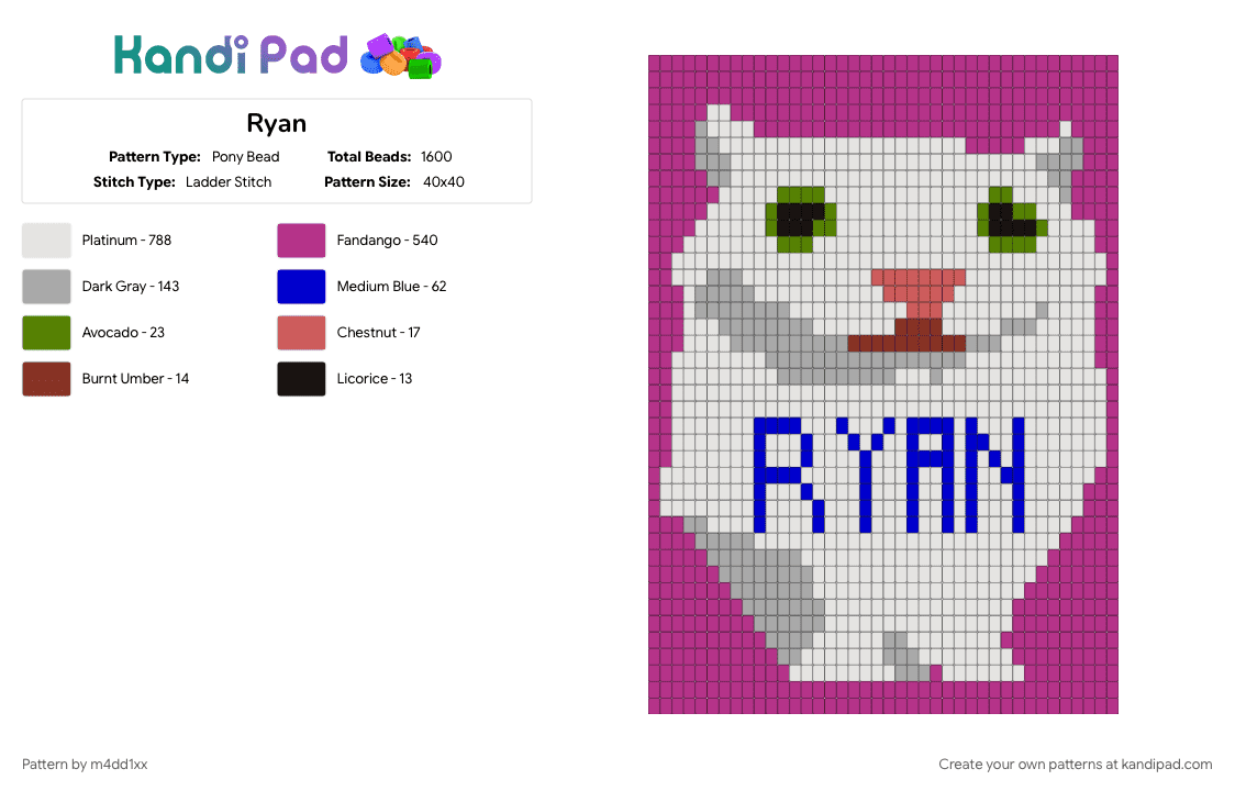 Ryan - Pony Bead Pattern by m4dd1xx on Kandi Pad - 