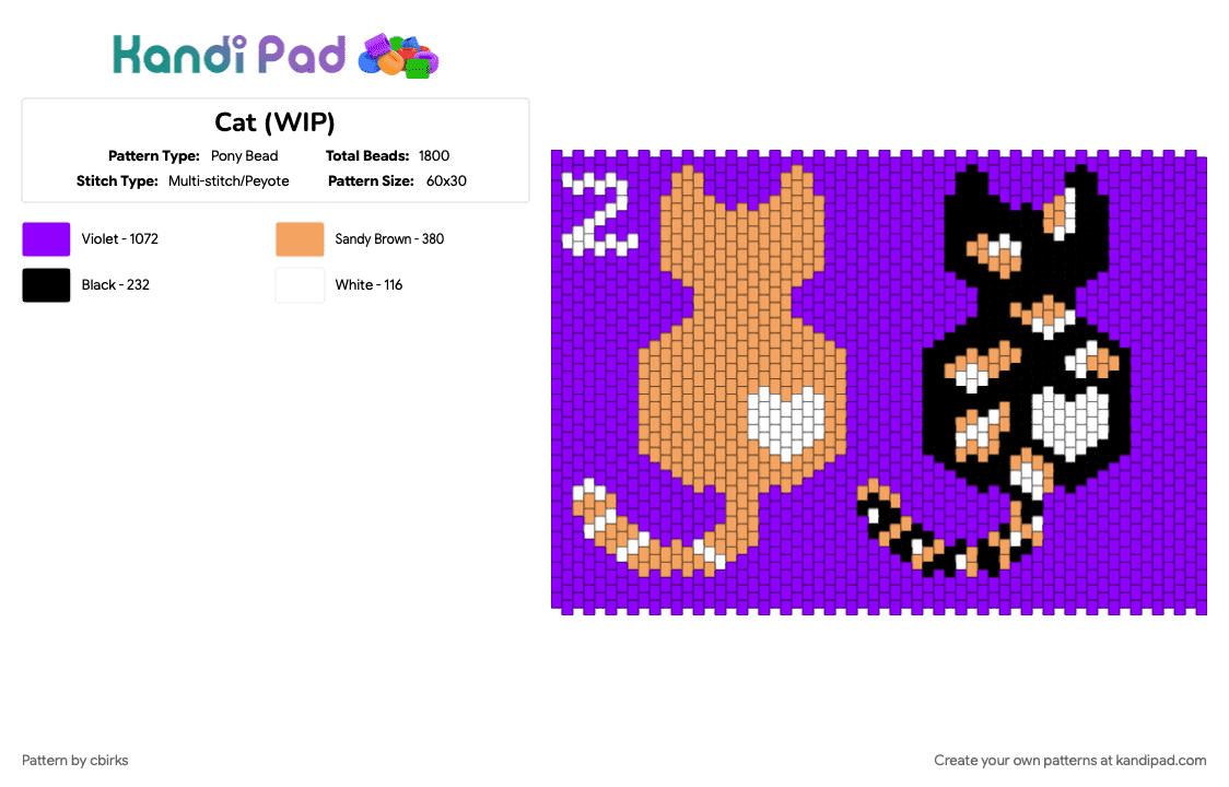 Cat (WIP) Pony Bead Pattern - Kandi Pad | Kandi Patterns, Fuse Bead ...
