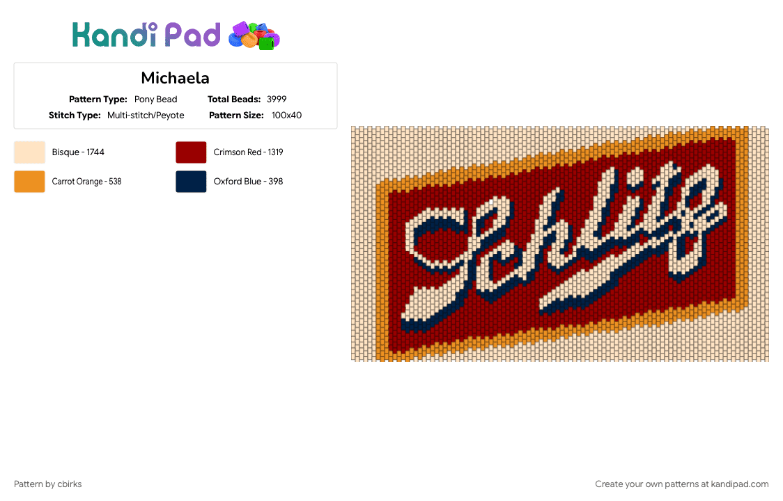 Michaela - Pony Bead Pattern by cbirks on Kandi Pad - beige, red