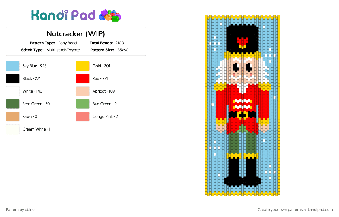 Nutcracker (WIP) - Pony Bead Pattern by cbirks on Kandi Pad - light blue, red, yellow