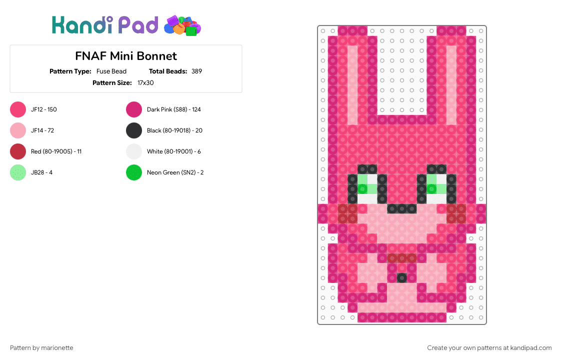 FNAF Mini Bonnet - Fuse Bead Pattern by marionette on Kandi Pad - pink