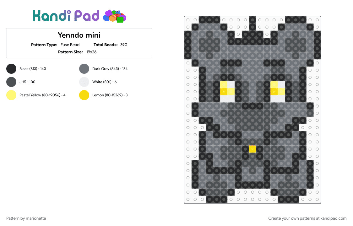 Yenndo mini - Fuse Bead Pattern by marionette on Kandi Pad - gray