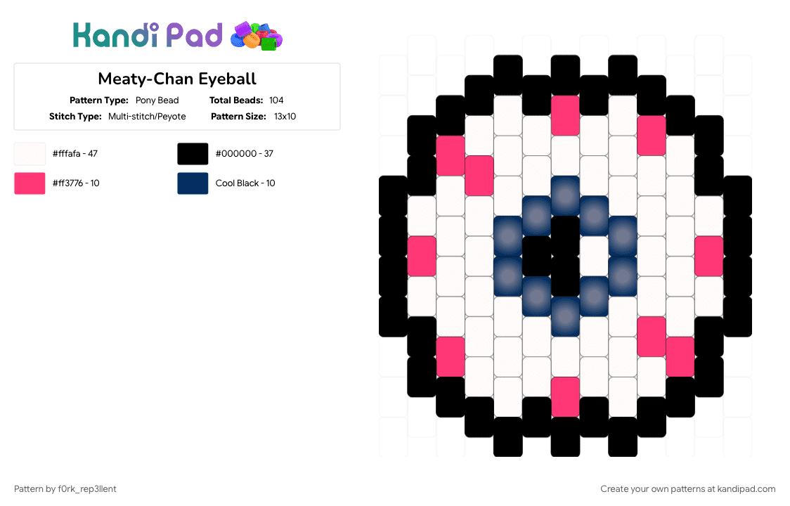 Meaty-Chan Eyeball - Pony Bead Pattern by f0rk_rep3llent on Kandi Pad - blue, red, white