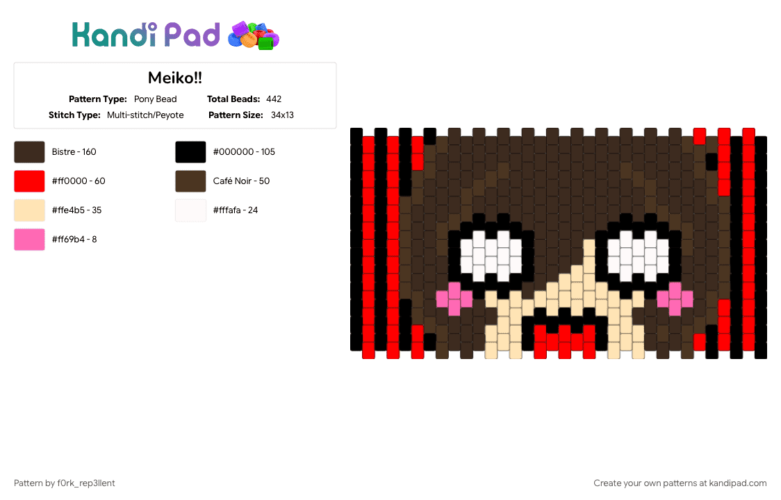 Meiko!! - Pony Bead Pattern by f0rk_rep3llent on Kandi Pad - brown, hatsune miku, meiko, vocaloid