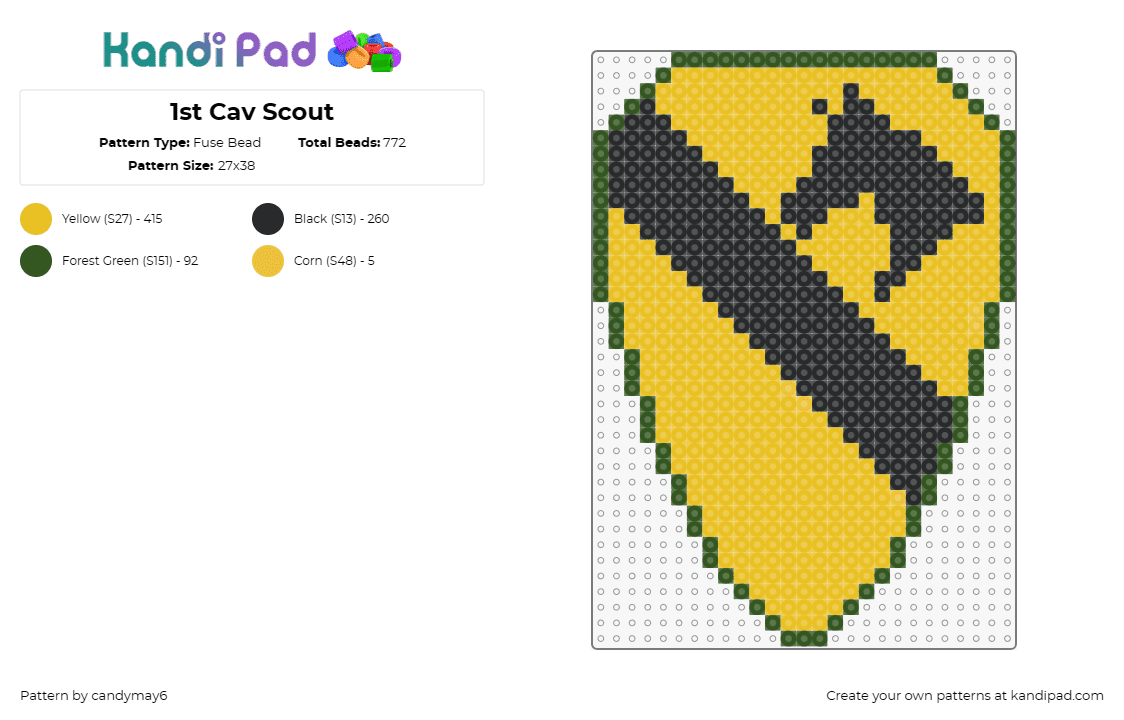 1st Cav Scout - Fuse Bead Pattern by candymay6 on Kandi Pad - first cavalry,scout,army,badge,crest,shield,yellow,black