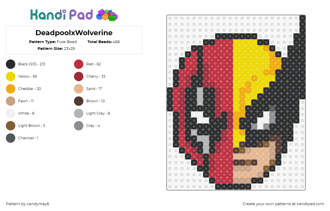 DeadpoolxWolverine - Fuse Bead Pattern by candymay6 on Kandi Pad - deadpool,wolverine,mashup,superhero,marvel,comic,characters,head,costume,movie,r