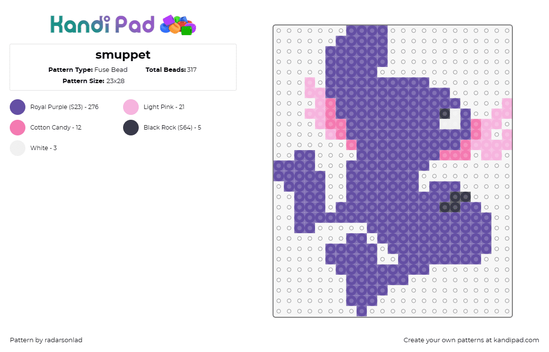 smuppet - Fuse Bead Pattern by radarsonlad on Kandi Pad - smuppet,ms paint adventures,character,silly,purple