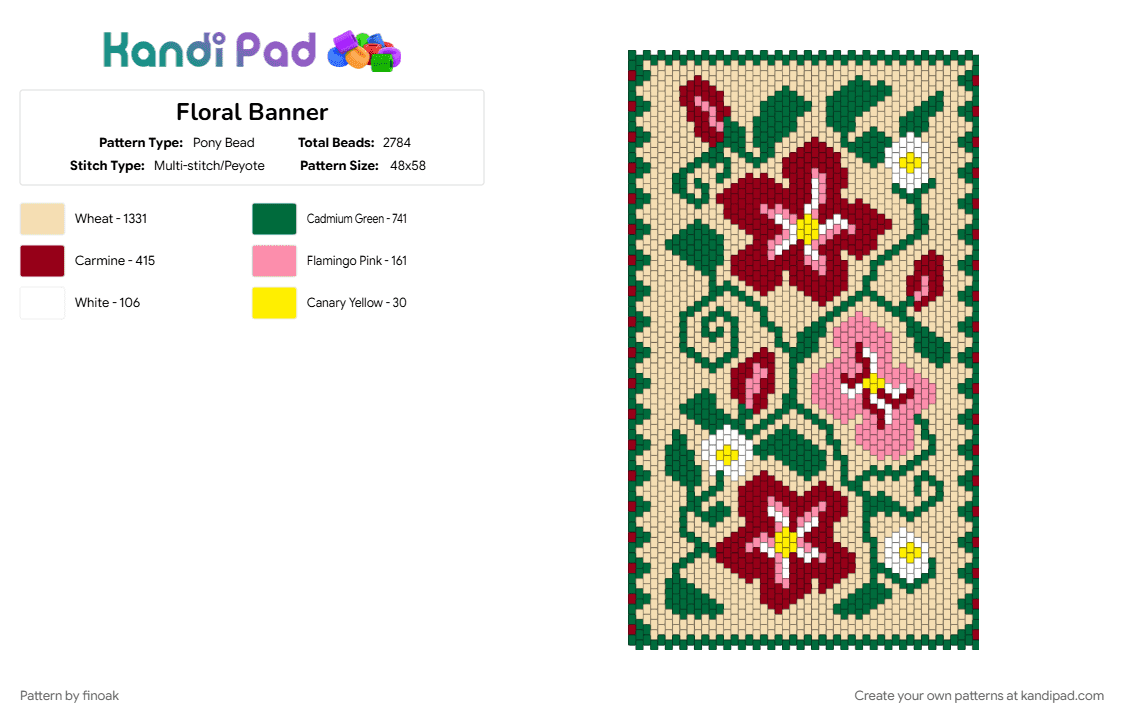 Floral Banner - Pony Bead Pattern by finoak on Kandi Pad - beige, green