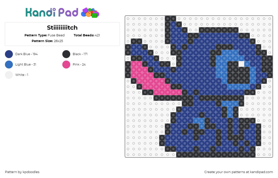 Stiiiiiiiitch - Fuse Bead Pattern by kpdoodles on Kandi Pad - stitch,disney,lilo and stitch,cute,character,movie,blue