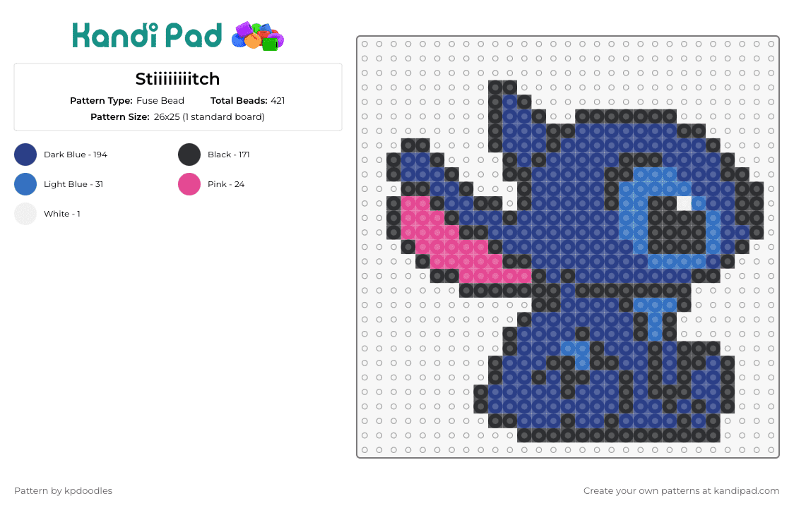 Stiiiiiiiitch - Fuse Bead Pattern by kpdoodles on Kandi Pad - stitch,disney,lilo and stitch,cute,character,movie,blue