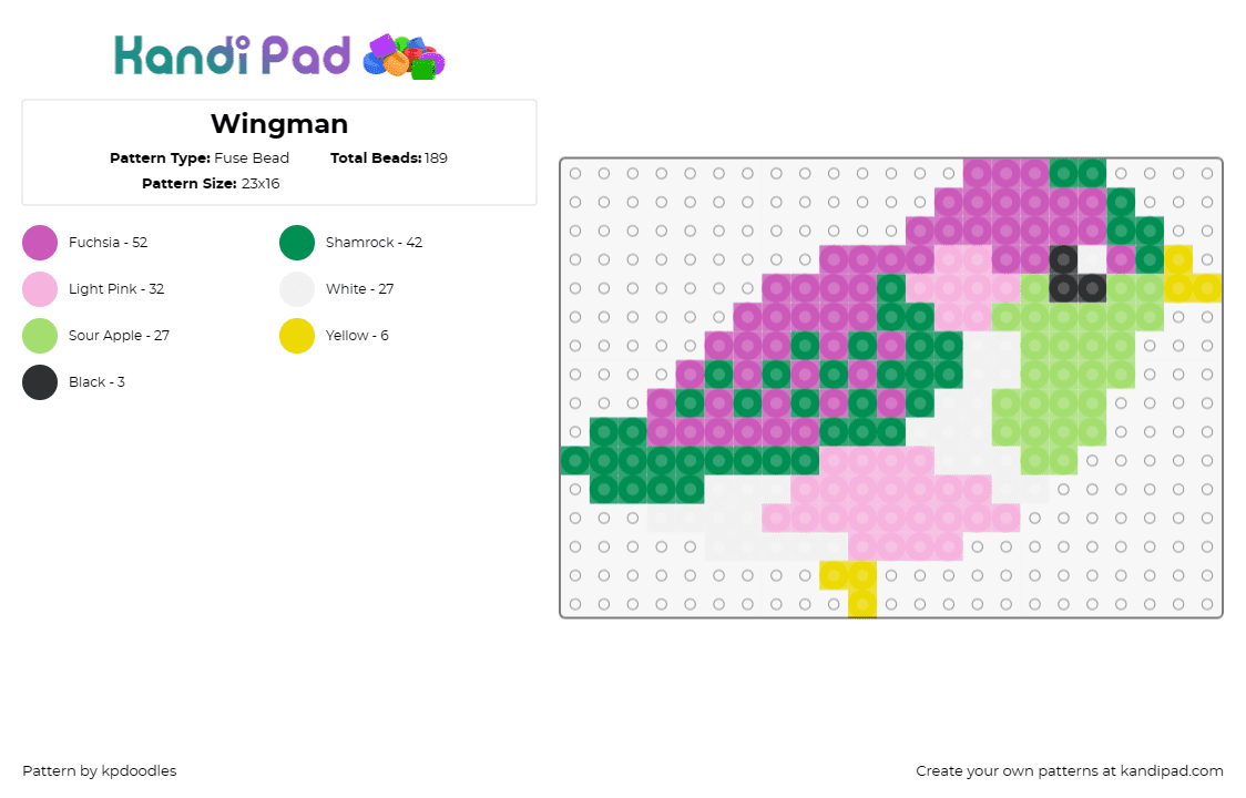 Wingman - Fuse Bead Pattern by kpdoodles on Kandi Pad - bird,animal,colorful,cute,pink,green