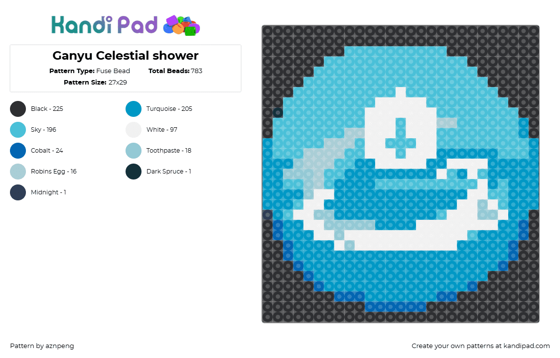 Ganyu Celestial shower - Fuse Bead Pattern by aznpeng on Kandi Pad - celestial shower,genshin impact,symbol,ganyu,video game,teal,light blue