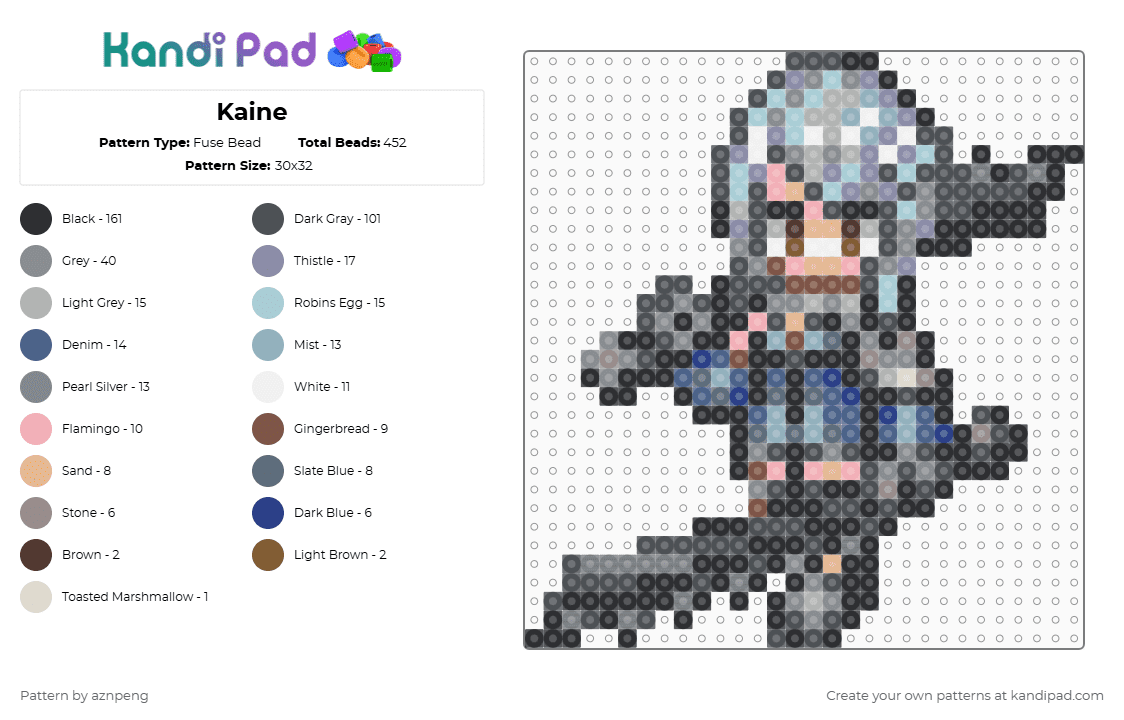Kaine - Fuse Bead Pattern by aznpeng on Kandi Pad - gray