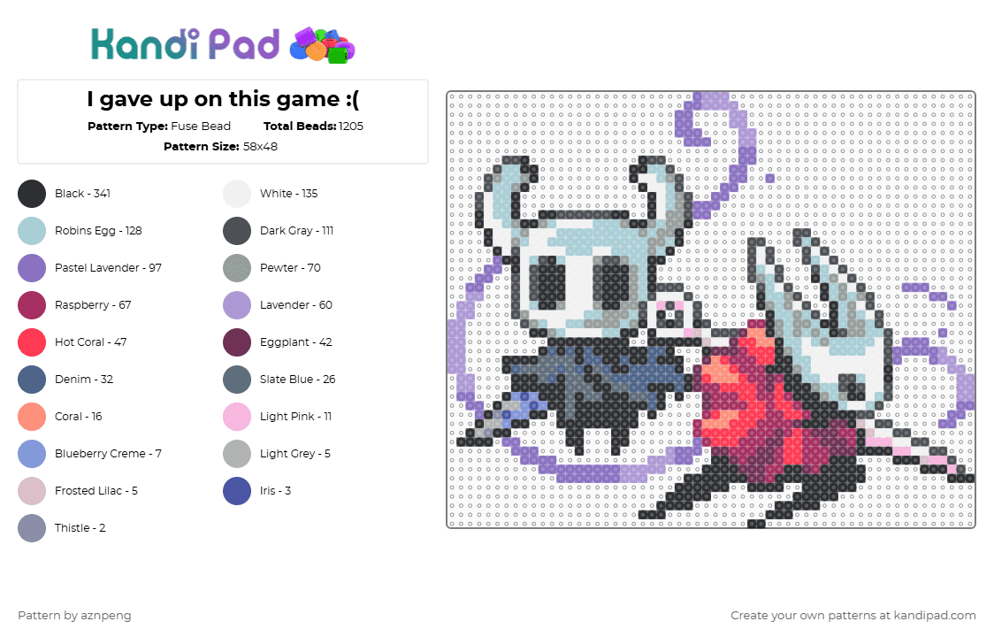 I gave up on this game :( - Fuse Bead Pattern by aznpeng on Kandi Pad - hollow knight,video game,gaming,gray,blue,pink,light blue
