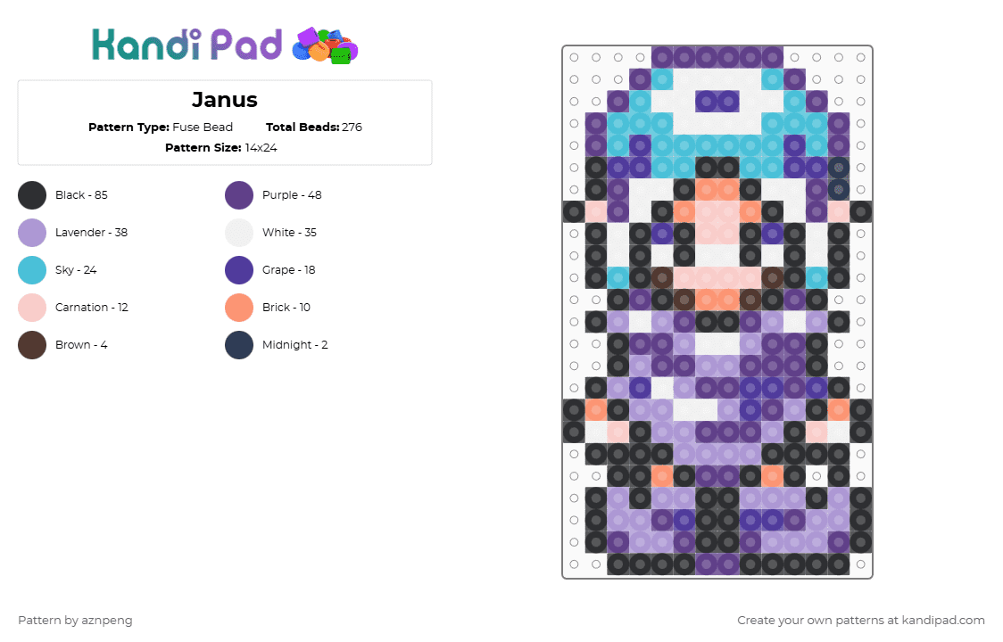 Janus - Fuse Bead Pattern by aznpeng on Kandi Pad - purple,pink,light blue