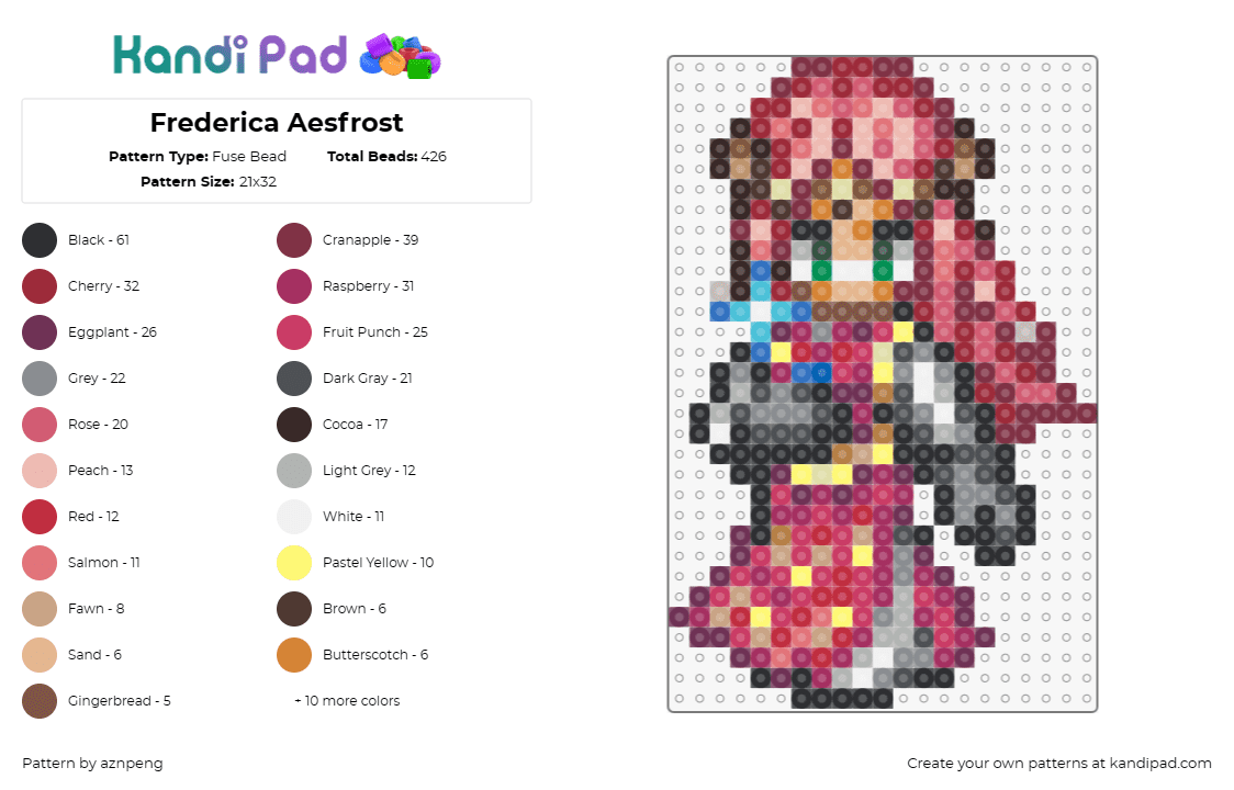 Frederica Aesfrost - Fuse Bead Pattern by aznpeng on Kandi Pad - frederica aesfrost,triangle strategy,character,video game,pink