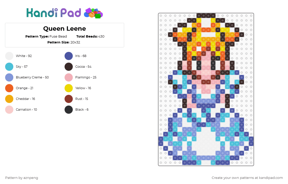 Queen Leene - Fuse Bead Pattern by aznpeng on Kandi Pad - brown,purple,light blue