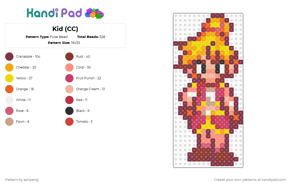 Kid (CC) - Fuse Bead Pattern by aznpeng on Kandi Pad - brown,red,orange