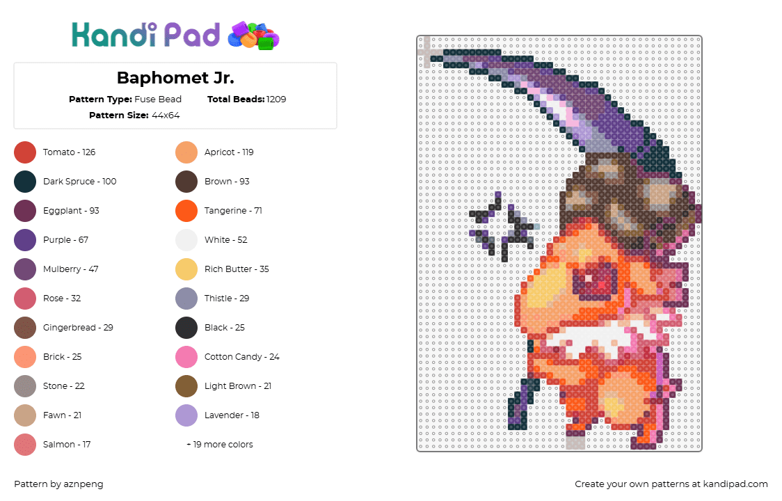 Baphomet Jr. - Fuse Bead Pattern by aznpeng on Kandi Pad - baphomet jr,ragnarok,monster,scythe,character,gaming,orange,purple