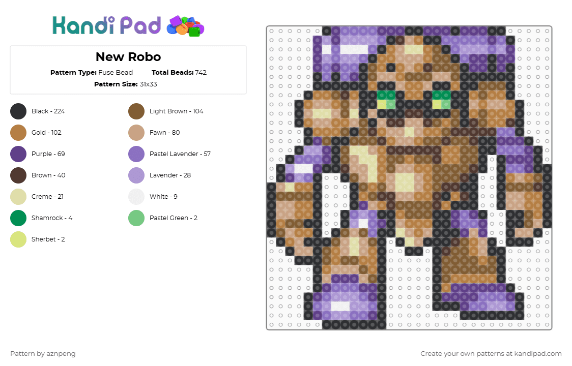 New Robo - Fuse Bead Pattern by aznpeng on Kandi Pad - purple,blue,tan,beige
