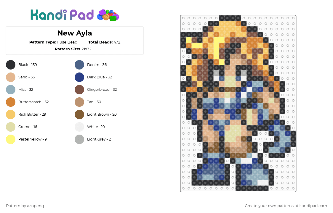 New Ayla - Fuse Bead Pattern by aznpeng on Kandi Pad - blue,beige,yellow,tan