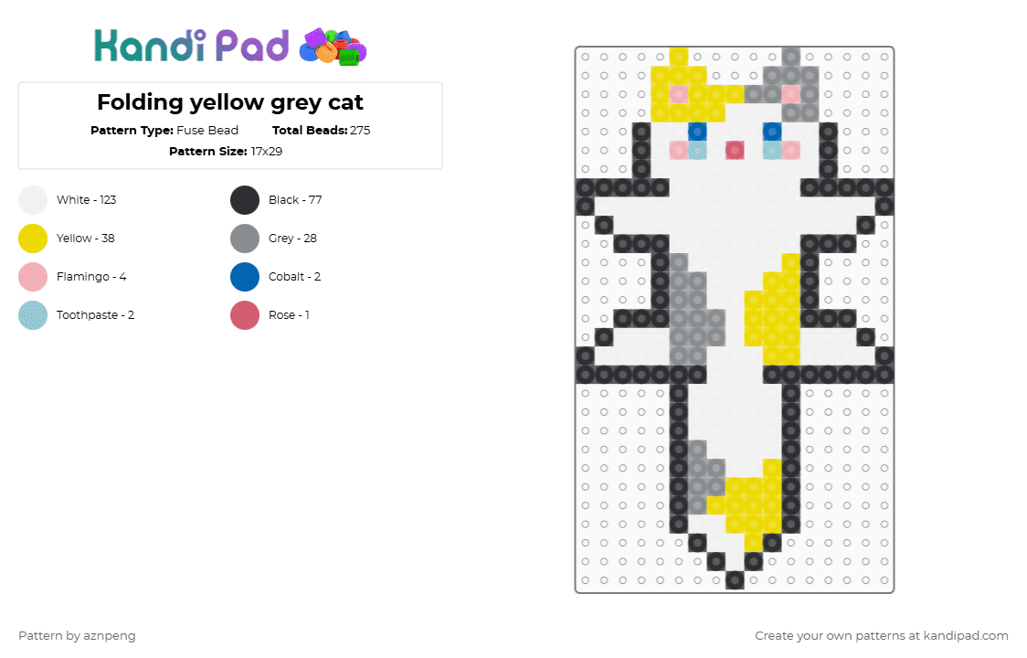 Folding yellow grey cat - Fuse Bead Pattern by aznpeng on Kandi Pad - white,yellow,gray
