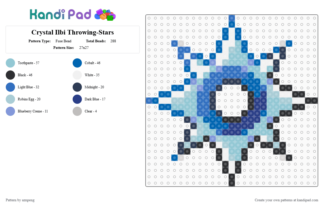 Crystal Ilbi Throwing-Stars - Fuse Bead Pattern by aznpeng on Kandi Pad - blue,light blue