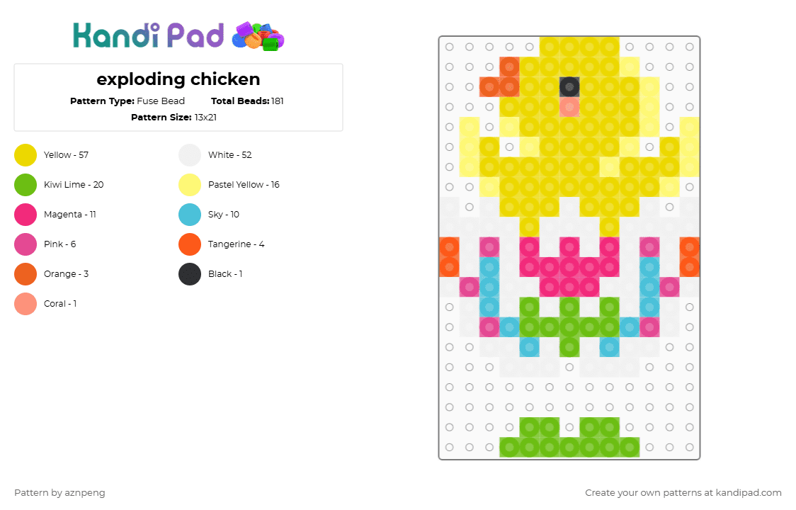 Epxloding Chicken Exploding chicken Fuse Bead Pattern - Kandi Pad | Kandi Patterns, Fuse ...