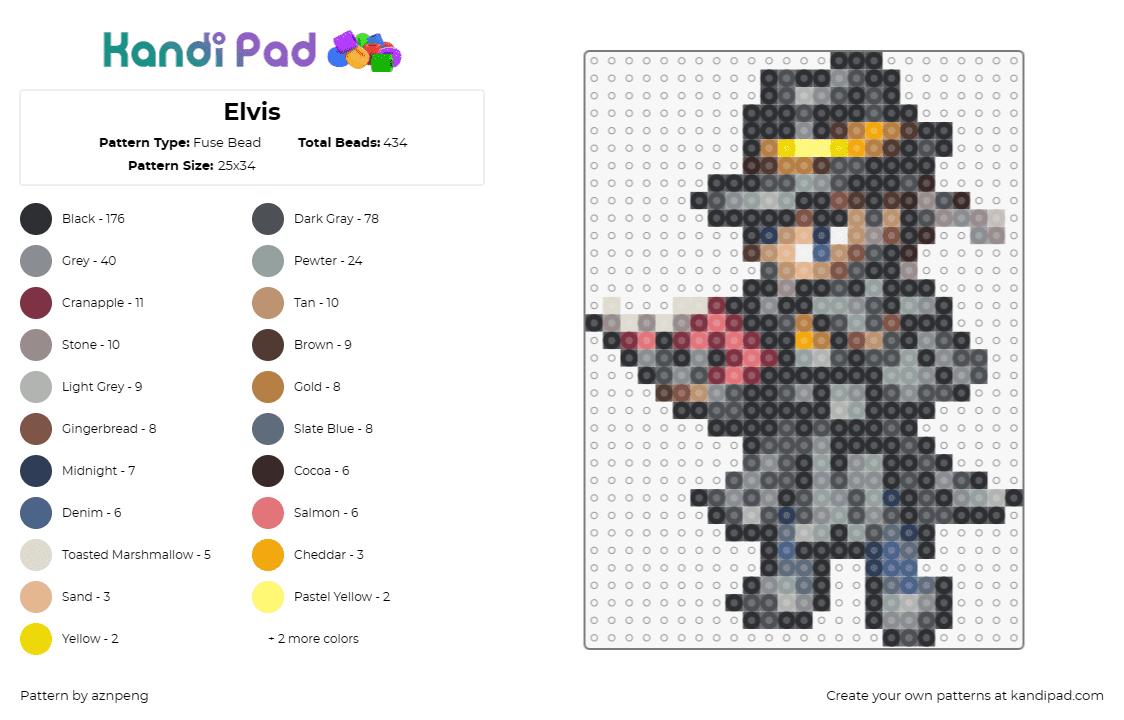 Elvis - Fuse Bead Pattern by aznpeng on Kandi Pad - elvis,triangle strategy,character,video game,black