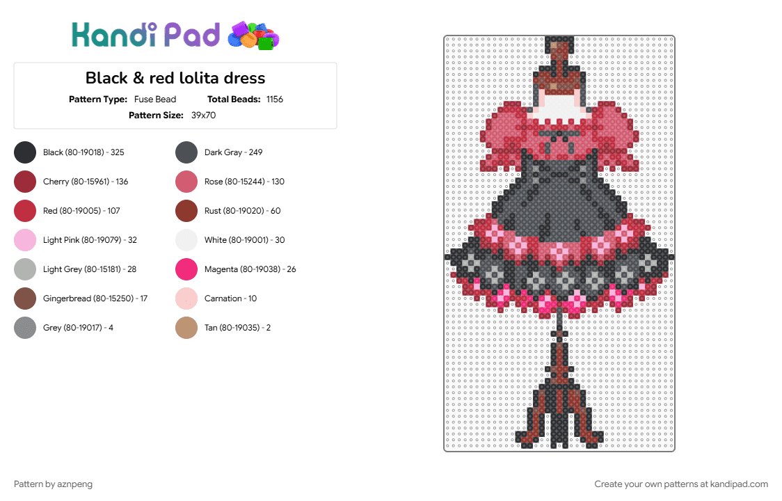 Black & red lolita dress - Fuse Bead Pattern by aznpeng on Kandi Pad - gray, red