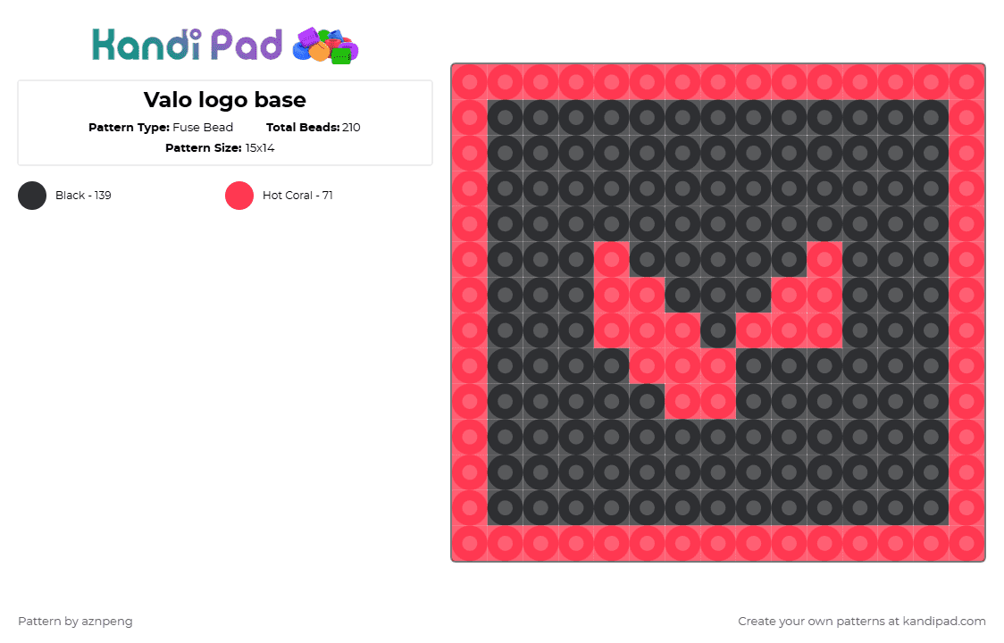 Valo logo base - Fuse Bead Pattern by aznpeng on Kandi Pad - black,red