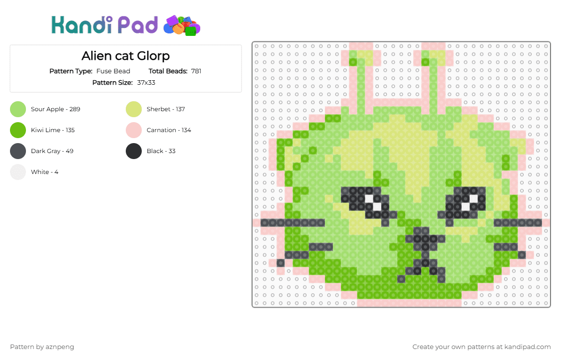 Alien cat Glorp - Fuse Bead Pattern by aznpeng on Kandi Pad - green