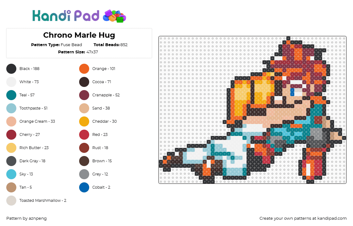 Chrono Marle Hug - Fuse Bead Pattern by aznpeng on Kandi Pad - brown,beige,light blue,colorful