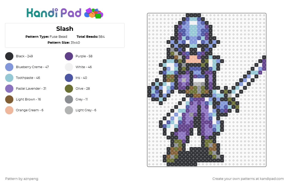 Slash - Fuse Bead Pattern by aznpeng on Kandi Pad - black,purple,light blue