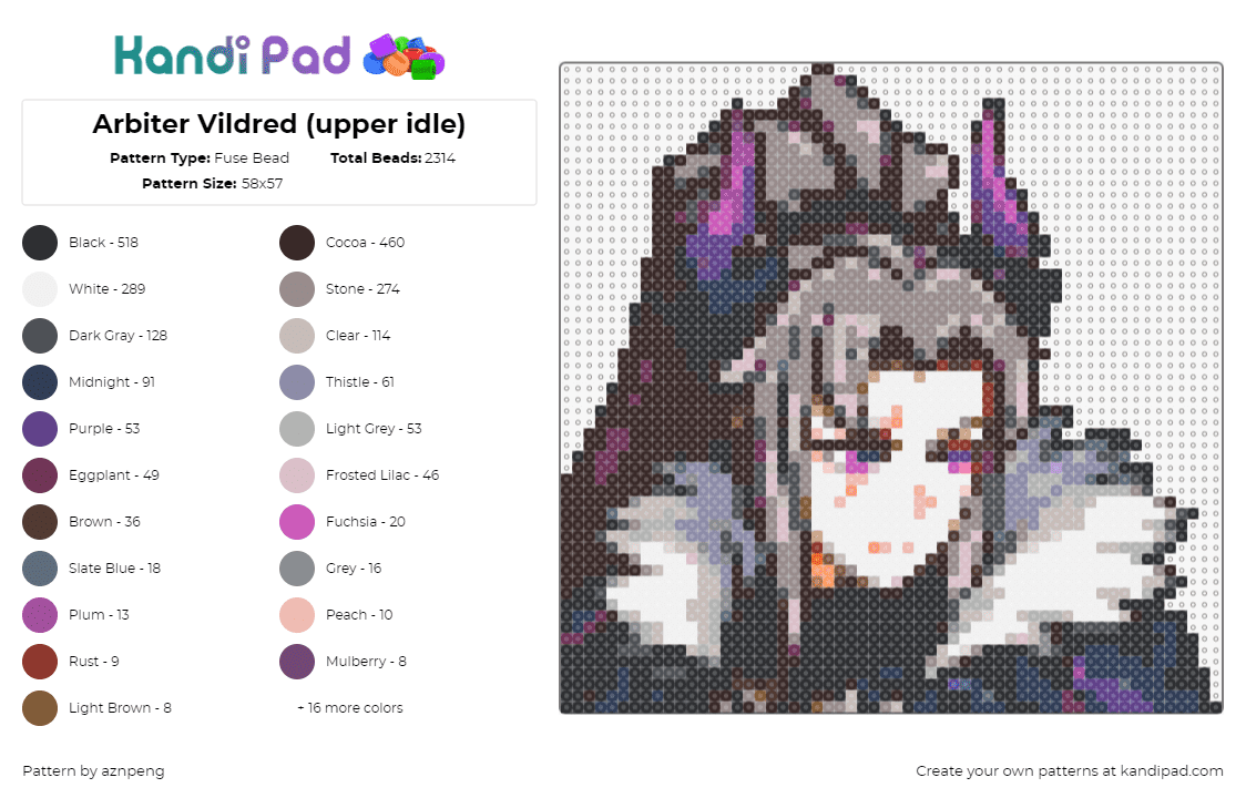 Arbiter Vildred (upper idle) - Fuse Bead Pattern by aznpeng on Kandi Pad - arbiter vildred,epic seven,video game,character,anime,gray