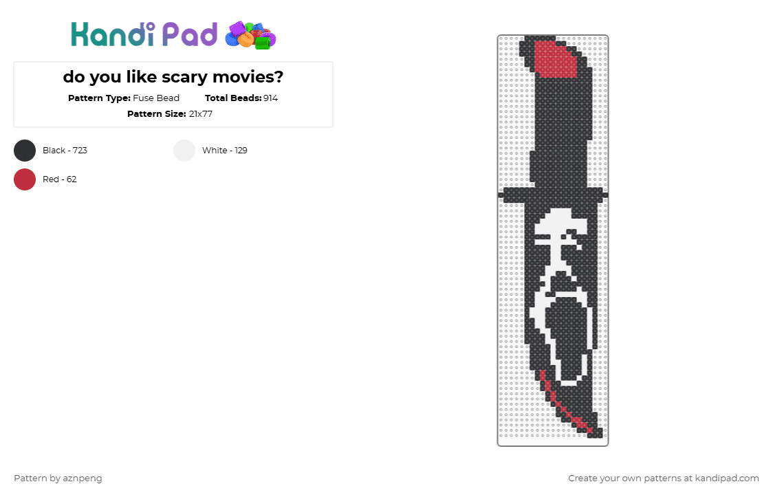 do you like scary movies? - Fuse Bead Pattern by aznpeng on Kandi Pad - knife,scream,ghost face,silhouette,horror,slasher,movie,halloween,spooky,black,red,white