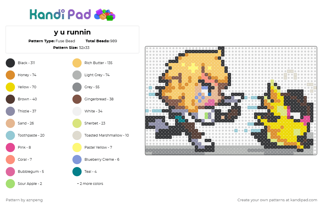 y u runnin - Fuse Bead Pattern by aznpeng on Kandi Pad - orange,yellow,beige,gray