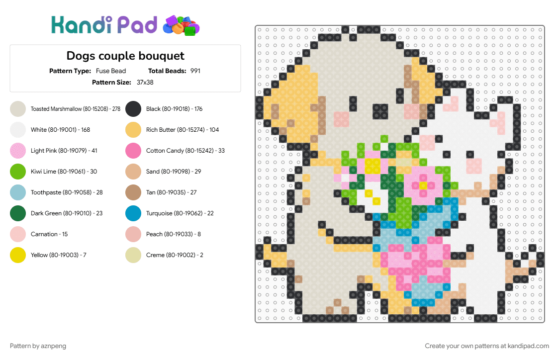 Dogs couple bouquet - Fuse Bead Pattern by aznpeng on Kandi Pad - beige