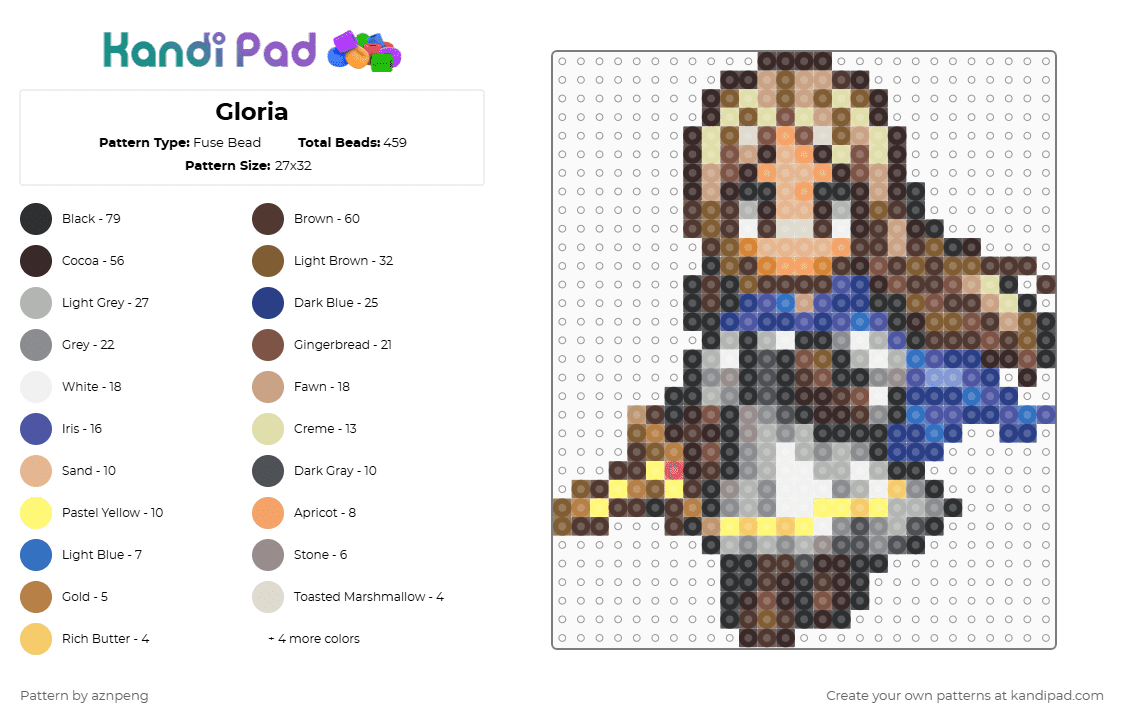 Gloria - Fuse Bead Pattern by aznpeng on Kandi Pad - brown,beige,tan,gray,colorful