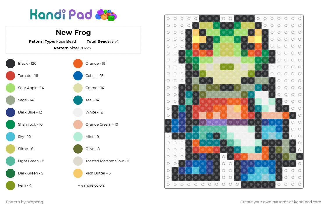 New Frog - Fuse Bead Pattern by aznpeng on Kandi Pad - green,orange,light blue,colorful