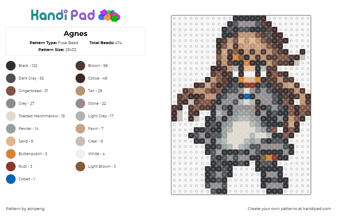 Agnes - Fuse Bead Pattern by aznpeng on Kandi Pad - agnes oblige,braveley default,final fantasy,character,video game,gray,brown